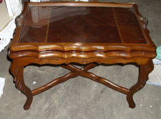 Carved Walnut Tray Top Coffee Or End Table photo