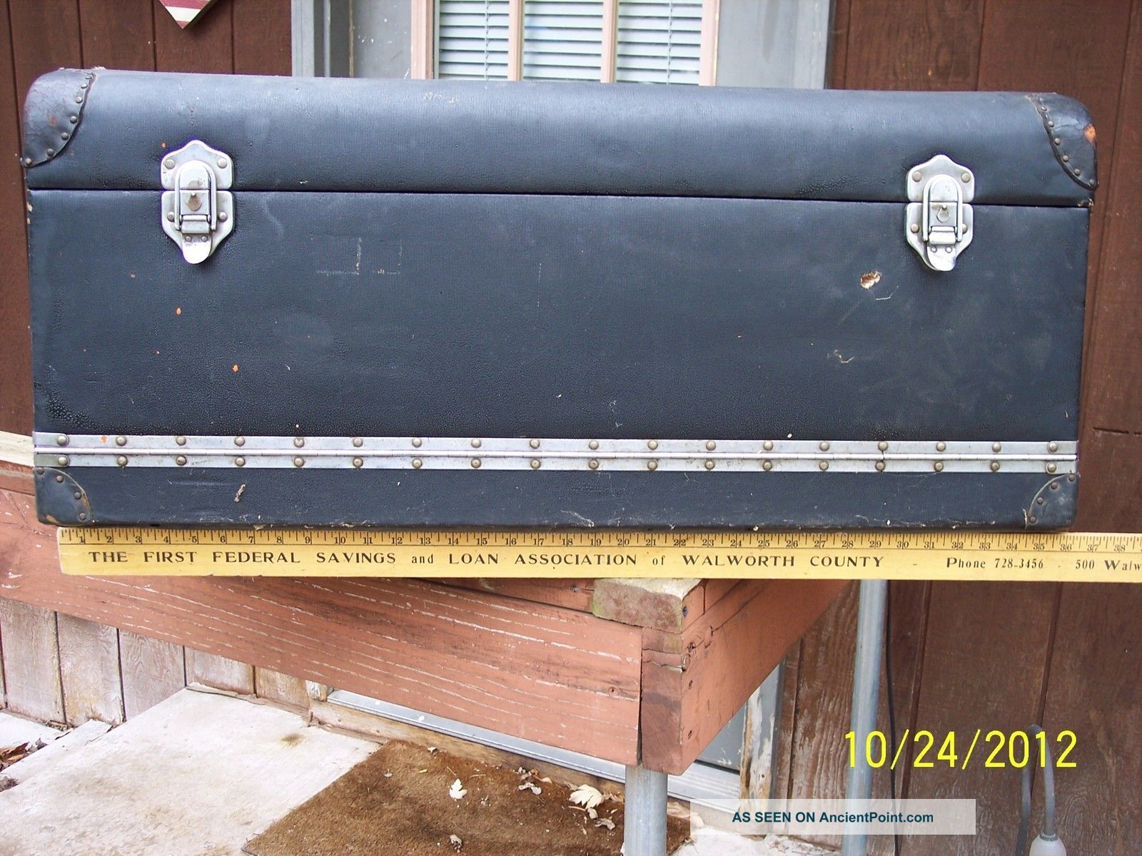 Antique Automobile Luggage Trunk,  Attaches To Rear Of Car,  Fold - Out Front, 1900-1950 photo
