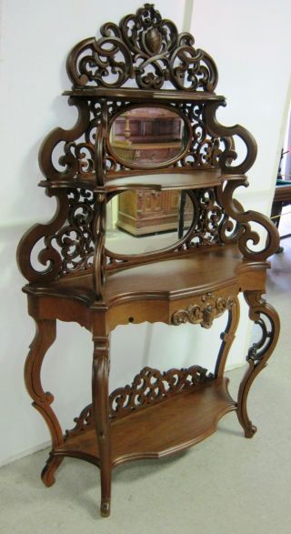 Antique Walnut Etagere With Double Mirrors Beautifully Hand Carved 42 