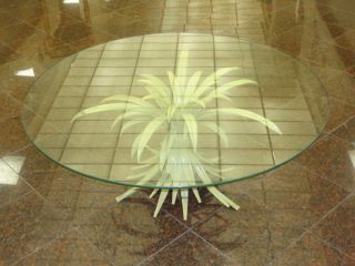 Shabby Mid Century Tole Palm Leaf Coffee Table With Glass Top Italy photo