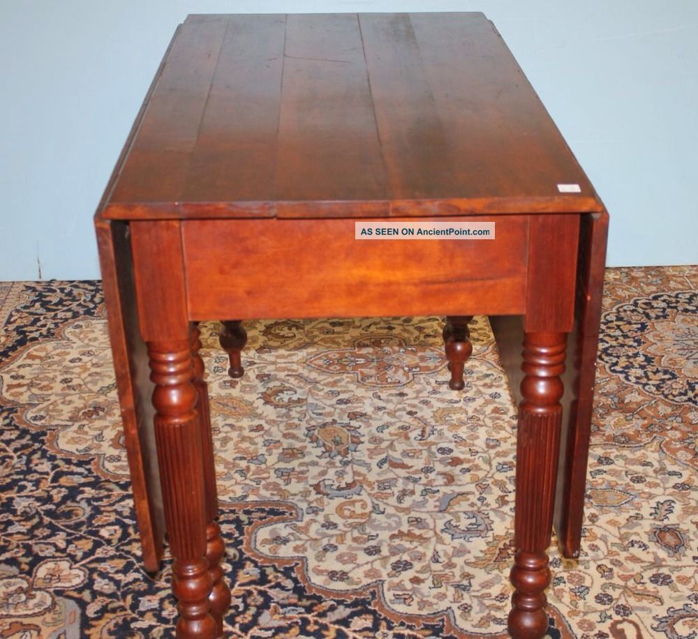 Early Cherry Reeded Leg,  Gate Leg Drop Leaf Table 1900-1950 photo