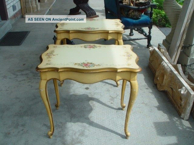 Italian Painted Antique Matched Pair Of End Tables 1900-1950 photo