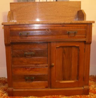 Antique Victorian Bathroom Washstand With Colored Marble W/splashback photo