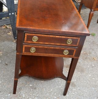 Great Inlaid Banded Mahogany 2 Drawer End Table photo