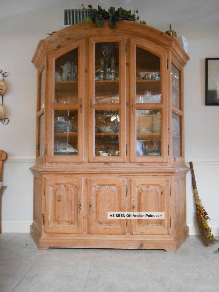 Antique Waxed Pine Solid Wood China Cabinet Made In Germany Hand Crafted 1900-1950 photo