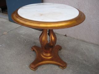 Gold French Regency Pierce Carved Marble Lamp Table photo