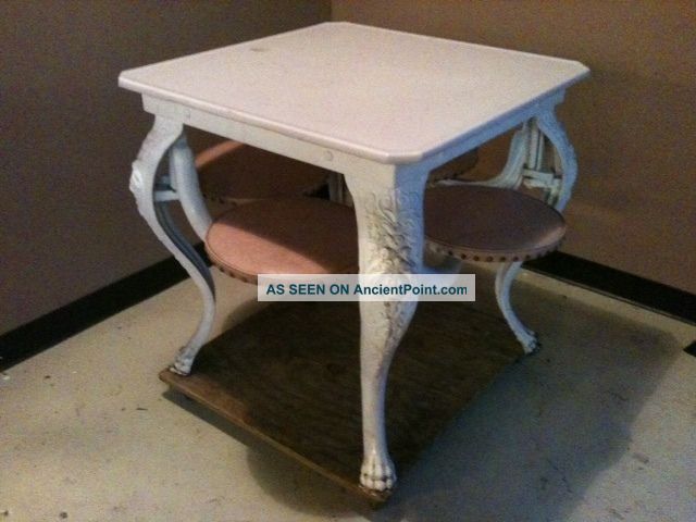 Antique Cast Iron Soda Fountain Ice Cream Table - Swing Out Seats 1900-1950 photo