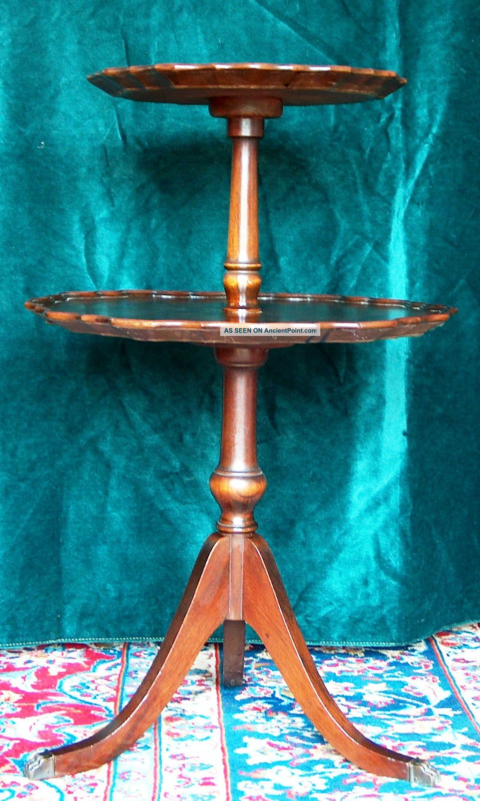 Duncan Phyfe Mahogany 2 Tier Pie Crust Stand 1900-1950 photo