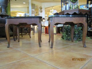 Louis Xv Style Walnut End Tables (2) W/marble Tops photo