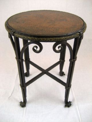 Arts & Crafts Wrought Iron Copper & Brass Round Table photo