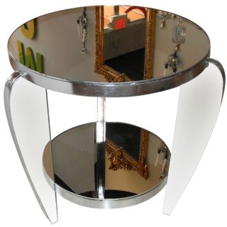 French Art Deco Silver/ Mirrored Round Accent Table Circa 1940 ' S photo