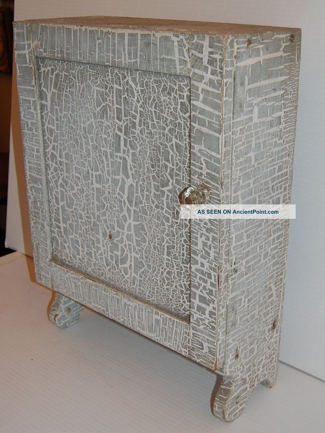 Antique Medicine Cabinet With Grey Crackled Paint Finish Great