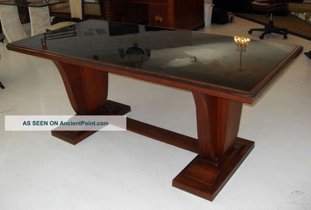 French Art Deco Dining Table Palisander/ Black Glass 1900-1950 photo