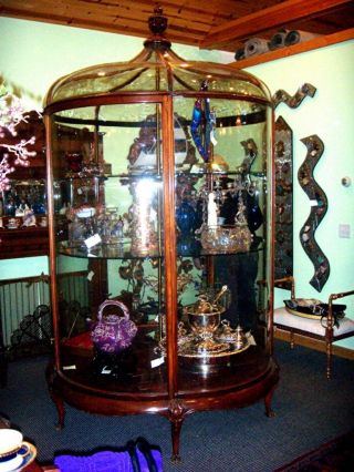 Walnut And Glass Round 1900 ' S Magnificent Display Case photo