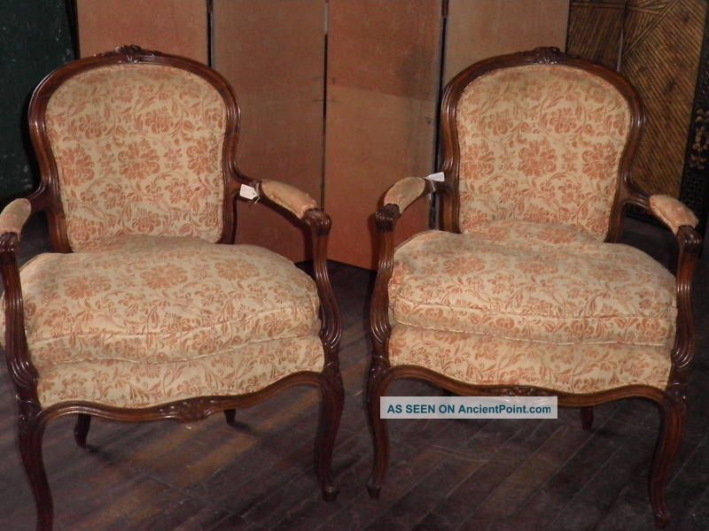 28a Rare Pair Of French Hand Carved Armchairs 1900-1950 photo