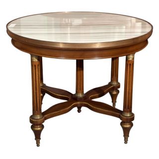 French Marble Top Mahogany Coffee Table By Jansen photo