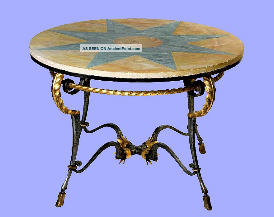 After Gilbert Poillerat 1940s Style Iron Limestone Center Table 1900-1950 photo