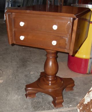 Vintage Quality Maple Drop Leaf Pedestal End Table Or Nightstand photo
