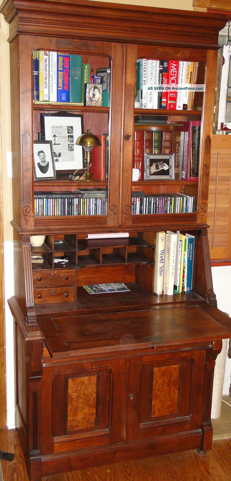 1800 ' S Walnut Antique Secretary Slant Front Desk Bookcase 1800-1899 photo