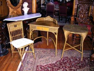 Antique Wicker Rare Vanity,  Table,  Chair Lloyd Loom Wow photo