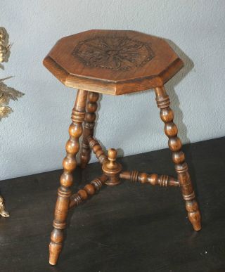 Antique English Oak Plant Stand Lamp End Table - photo