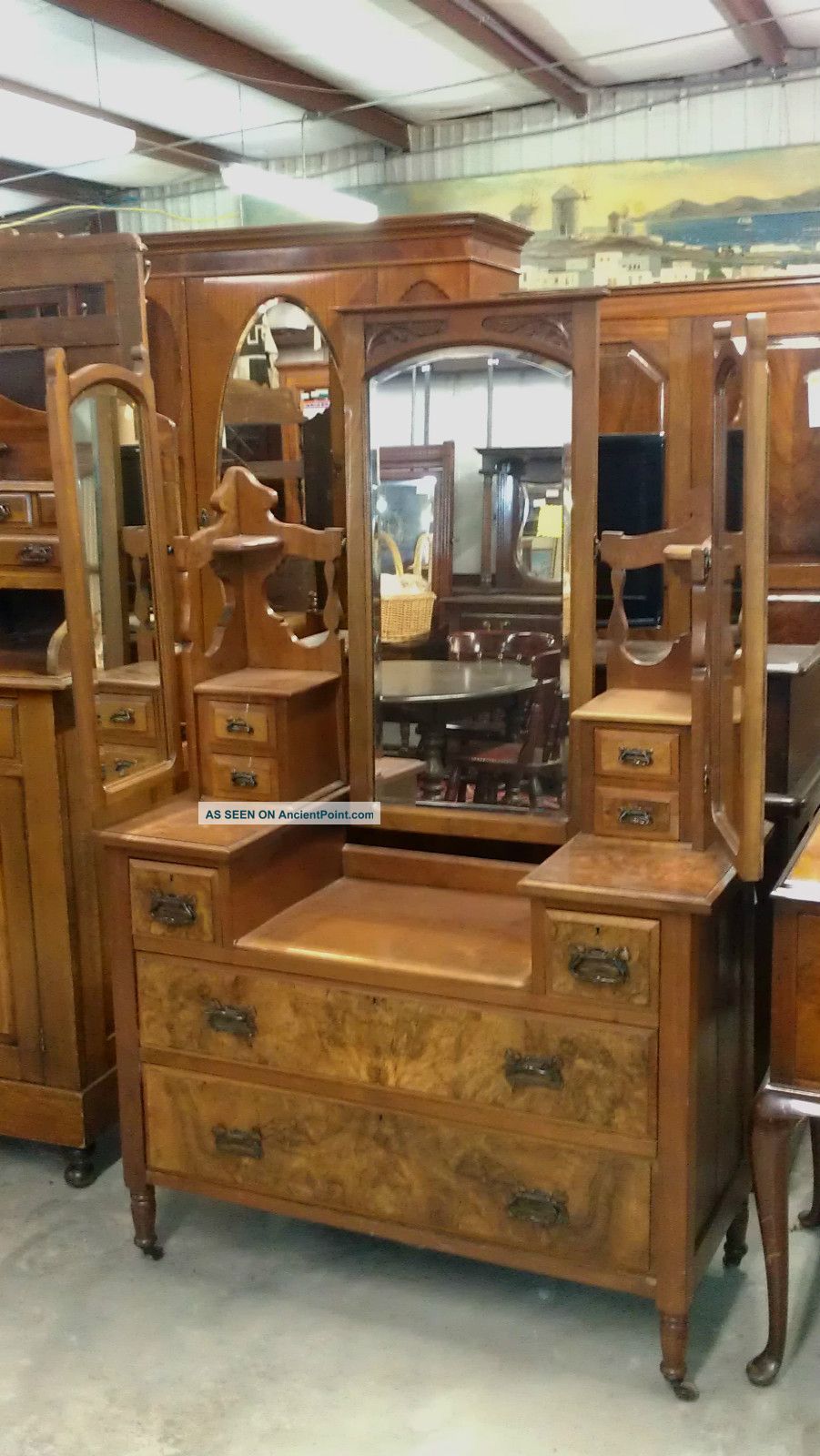 Antique Victorian Eastlake Walnut Dressing Chest Table Dresser 3 Beveled Mirrors 1800-1899 photo