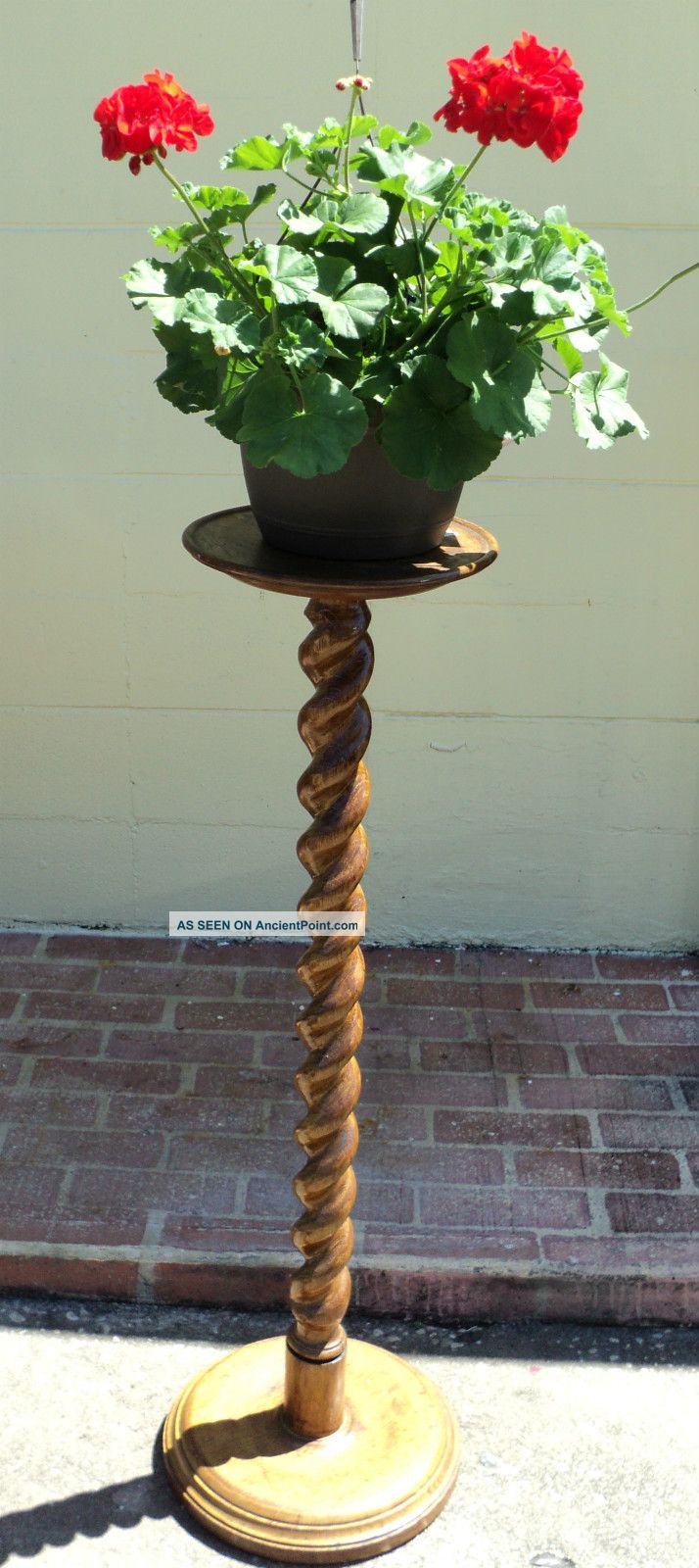 Antique Barley Twist Plant Candle Stand Solid Oak Thick 3 Inch Barley 1900-1950 photo