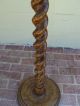 Antique Barley Twist Plant Candle Stand Solid Oak Thick 3 Inch Barley 1900-1950 photo 3