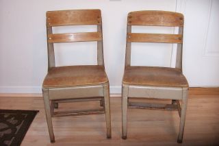 Lot 2 Vintage Youth Wood School Desk Chairs Early American Decor/mid Century 13 photo