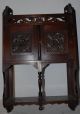 An Antique Floral Carved Wood 2 - Door Hanging Cabinet With Shelf Other photo 4