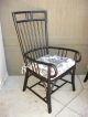 Pair Vintage Black Throne French Country Cottage Bamboo Arm Chairs Toile Fabric Post-1950 photo 3