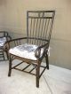 Pair Vintage Black Throne French Country Cottage Bamboo Arm Chairs Toile Fabric Post-1950 photo 4
