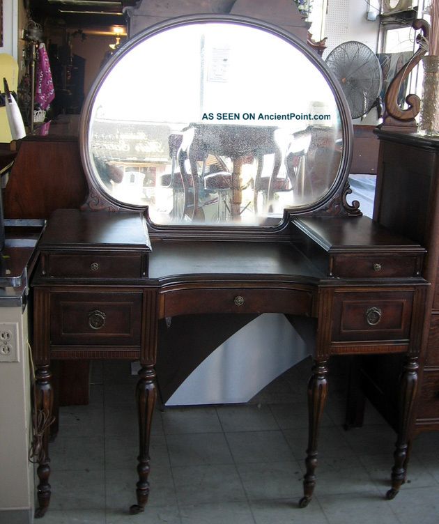 Antique 1920 - 1930s Regency Style Vanity Dresser Desk With Clam Shell Mirror 1900-1950 photo