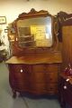 Antique Oak Serpentine Front Dresser & Mirror,  Oak Dresser To Refinish 1900-1950 photo 8