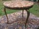 Vintage Marble Top Table + Round Glass Top Brass Iron Legs Post-1950 photo 3