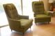 2 Vintage Mid Century Modern High Back Chairs Moss Green Upholstery 1900-1950 photo 11