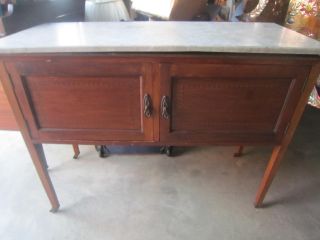 Antique Inlay Marble Top Washstand - With Cupboard Post Victorian photo