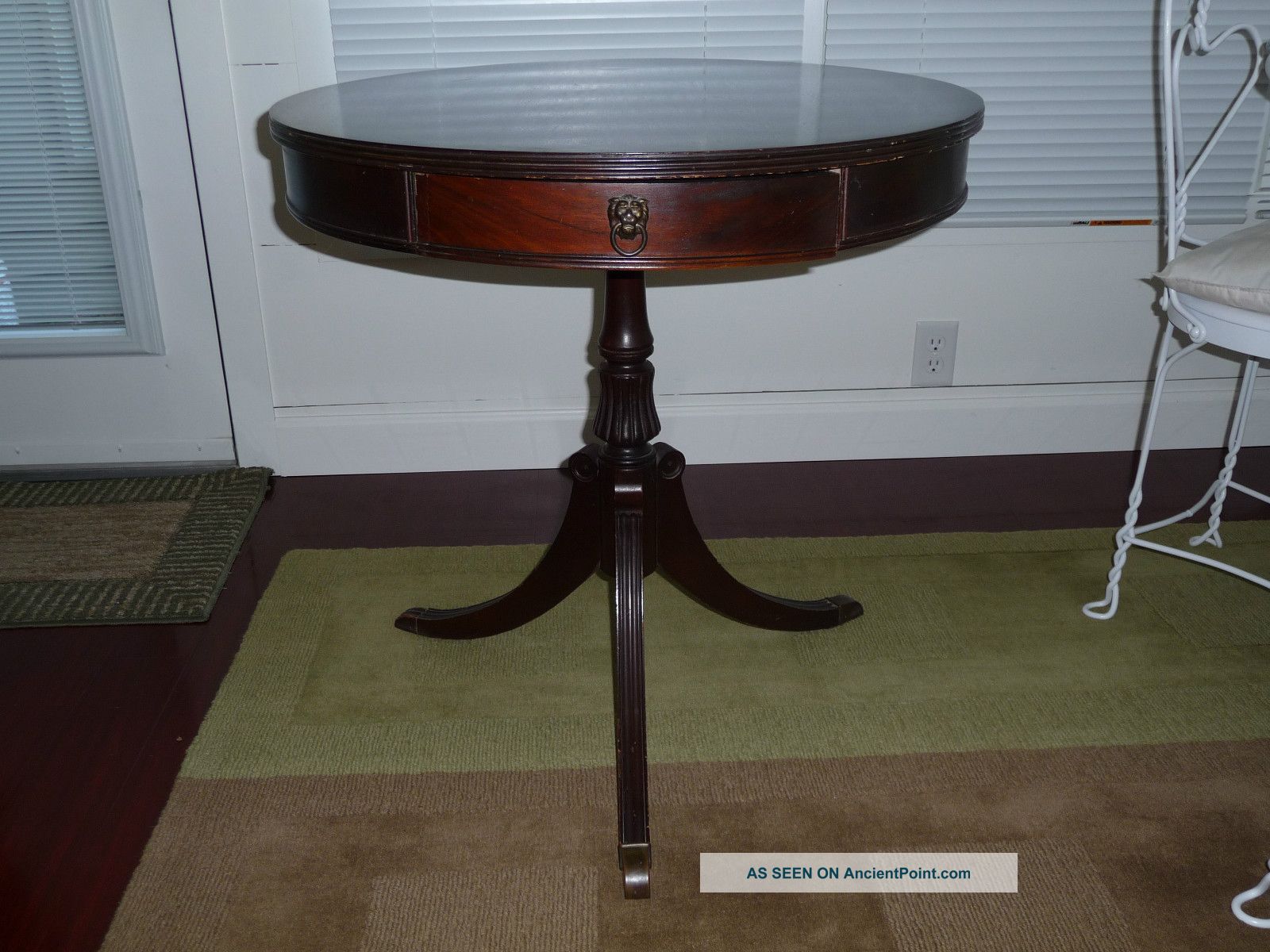 3 Legged Solid Wood Cherry Pedestal Drum Table Post-1950 photo