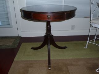 3 Legged Solid Wood Cherry Pedestal Drum Table photo