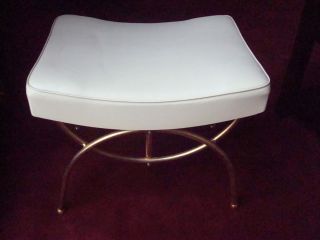 Modern Danish Retro White Vinyl Footstool Stool Bench Sofa Couch Ottoman Chair photo