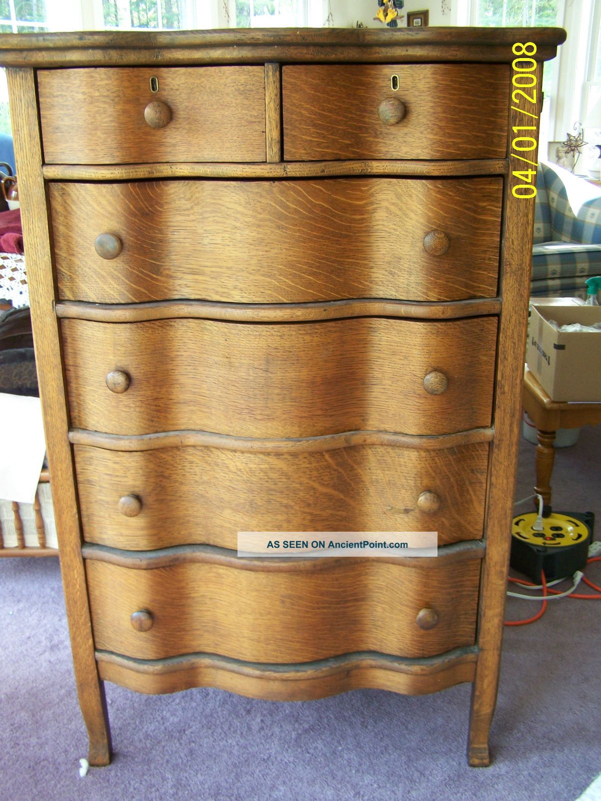 Vintage Curved Drawer Oak Dresser/ Chest Of Drawers,  New Hampshire 1900-1950 photo