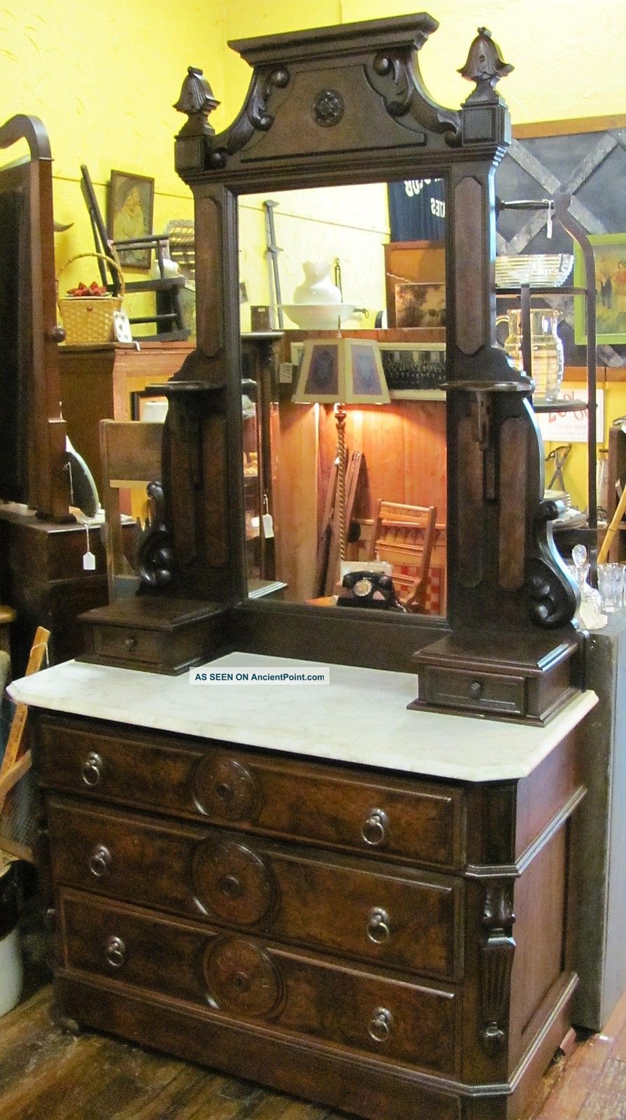 Antique Walnut Dresser & Mirror With Marble Top 1800-1899 photo