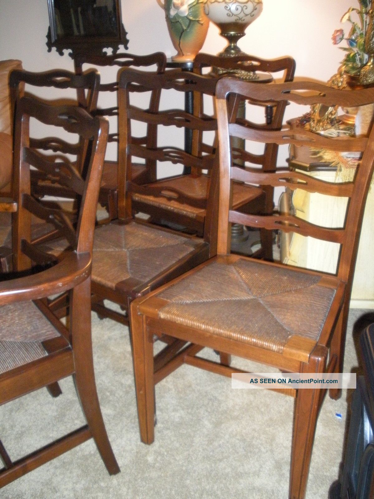 Antique Chippendale Ladder Back Country Dining Chairs Rush Seats Set 6 1900-1950 photo