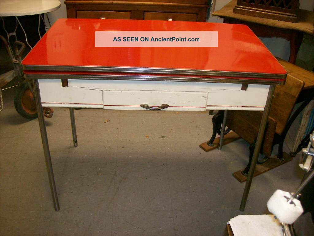 Antique Red Porcelain 1948 Kitchen Table 1900-1950 photo