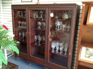 Antique China Cabinet With 3 Glass Doors photo