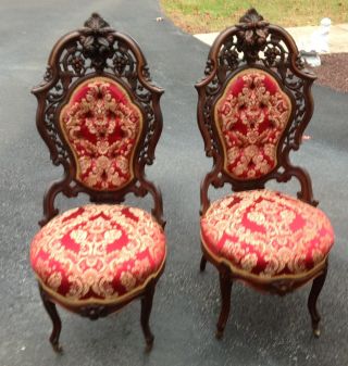 Pair Of J.  J.  W Meeks Laminated Rosewood Rococo Hawkins Side Chairs photo
