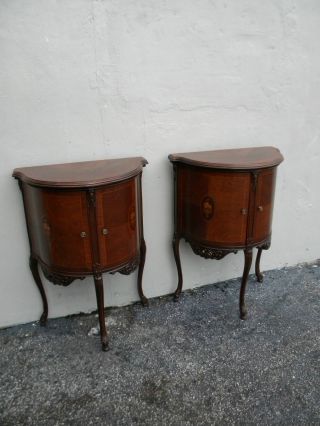 Pair Of French Walnut Inlaid Side / End Tables 2699a photo