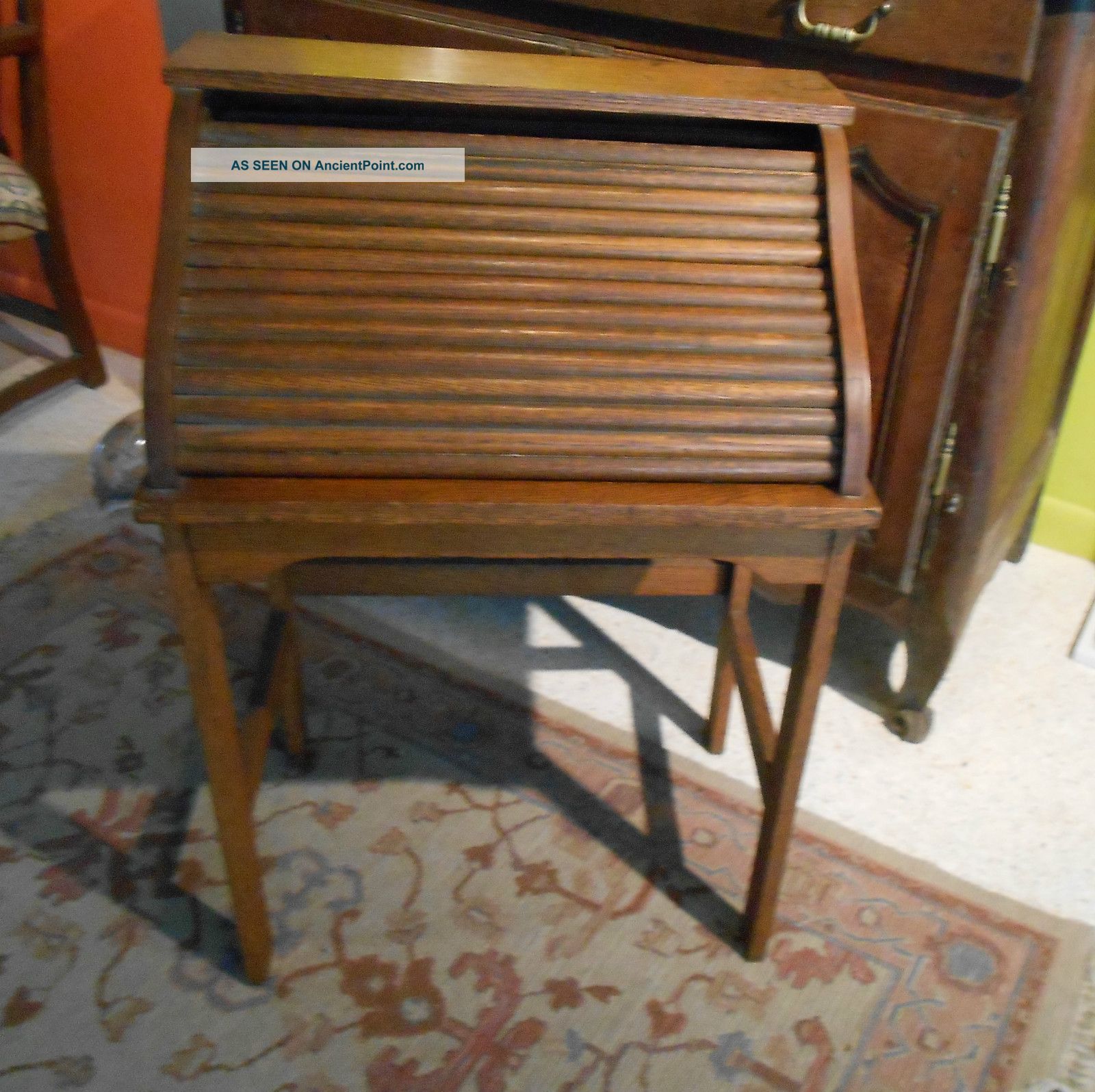 Antique Childrens Oak C Roll Top Desk Finish Cute