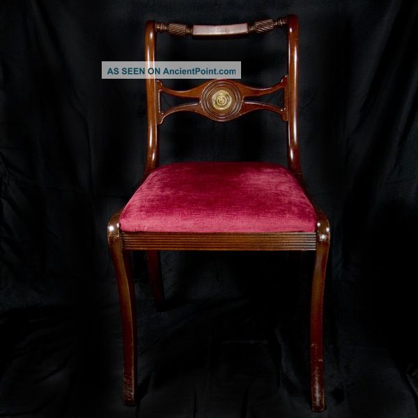Vintage Chippendale Style Mahogany Side Chair Red Cushion,  Scroll Medallion 1900-1950 photo