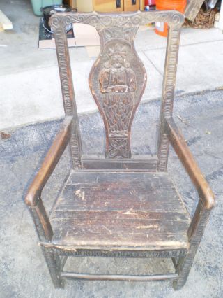 Pilgrim 17th Century Antique Oak Jacobean Throne Chair Nh photo